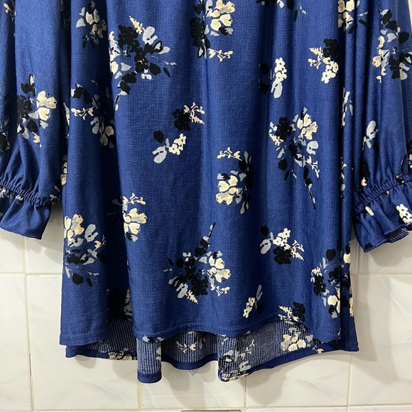 Melloday 2XL Blue Peasant Floral 3/4 sleeve Pullover Fairy Boho Ruffle Top - Picture 3 of 8